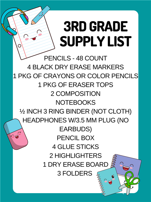 1st Grade Supply List